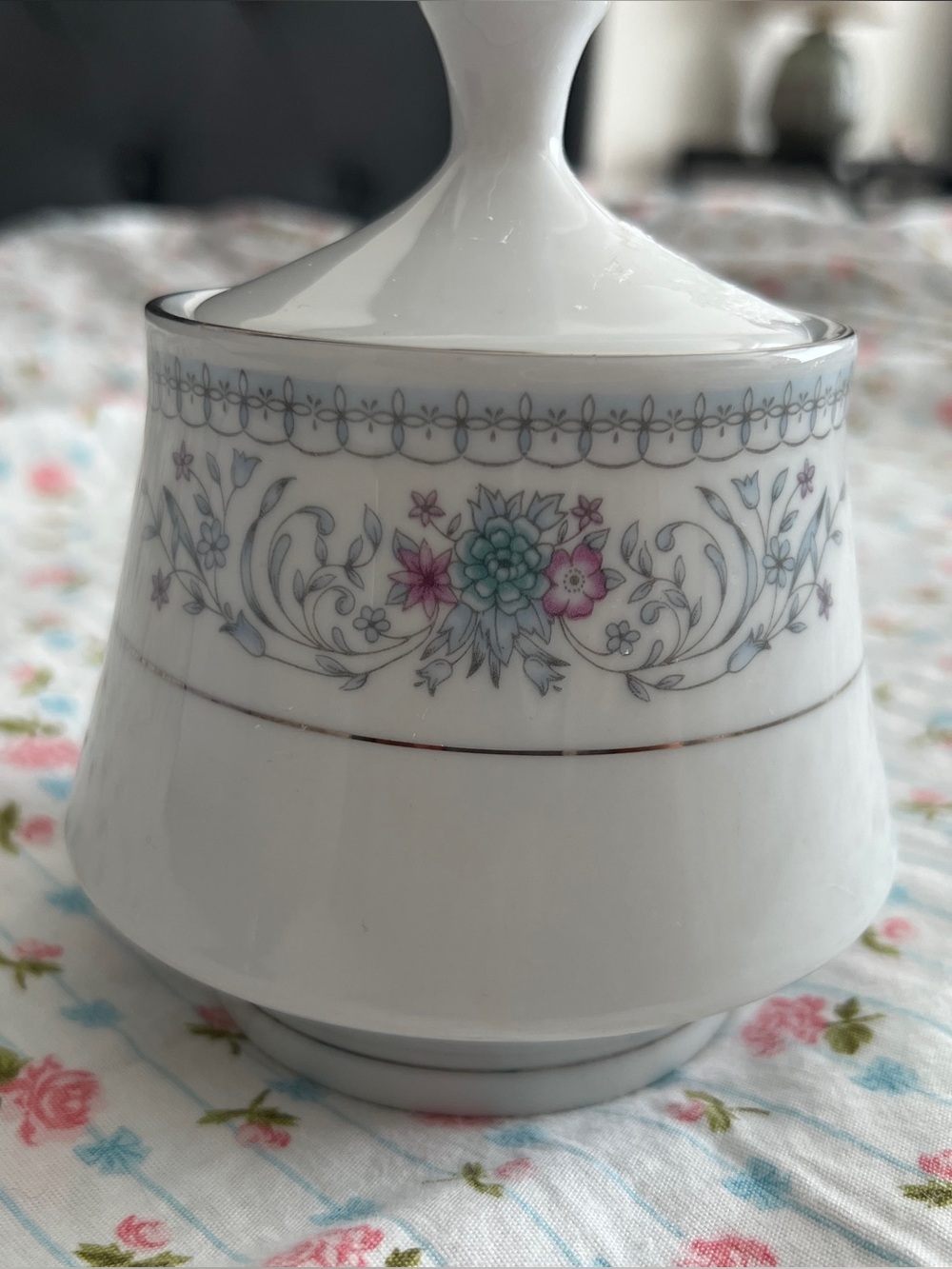 Delicate Floral Porcelain Sugar Bowl - Pastel Flowers